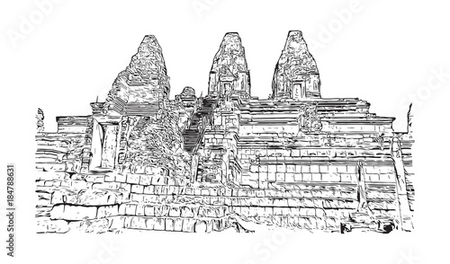 Angkor Wat Temple, Cambodia. Hand drawn sketch illustration in vector.