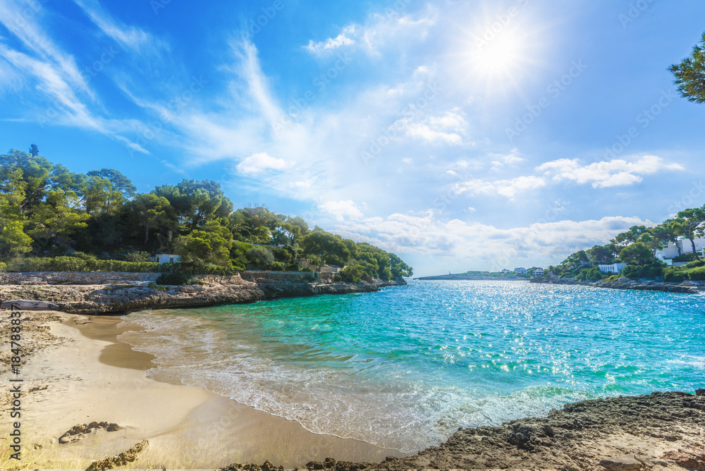 Cala Dor beach at Cala d'Or city, Palma Mallorca Island, Spain Cala Dor beach at Cala d'Or city, Palma Mallorca Island, Spain