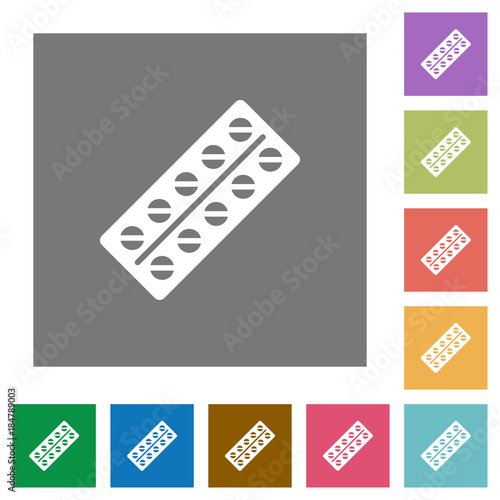 Batch of pills in blister pack square flat icons