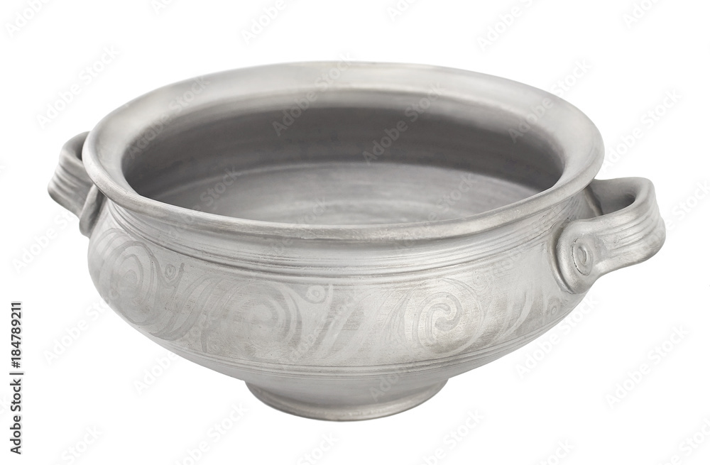 silver pottery on white background silver pottery on white background