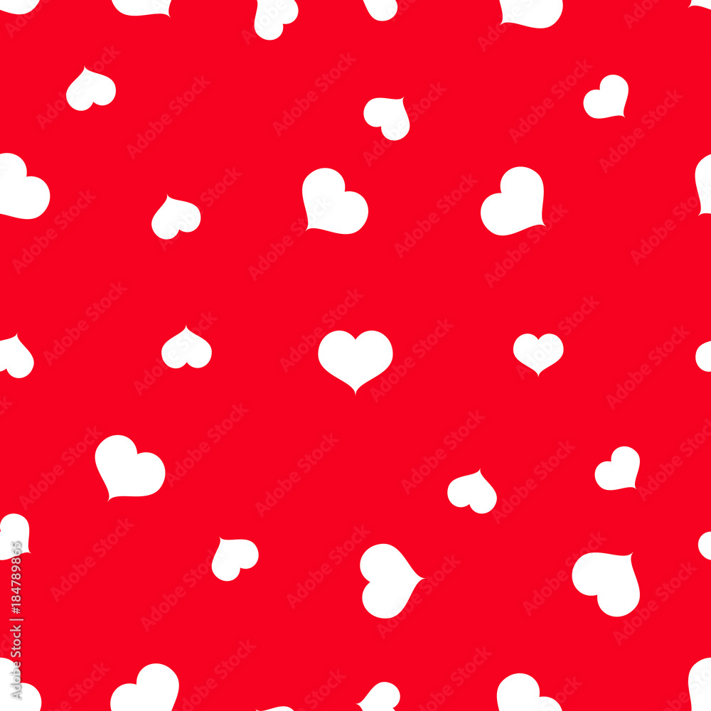 Seamless white hearts pattern on red background vector, eps 10