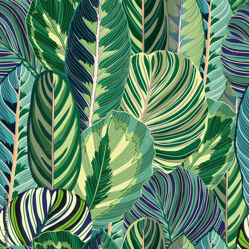 Fototapeta Naklejka Na Ścianę i Meble -  Tropical Green Jungle VectorSeamless Background