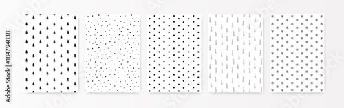 Christmas pattern set. A4 printing wrapping paper. Holiday collection, black silhouette isolated on white. Simple minimalist style, scandinavian nordic design for interior, backdrop card, postcard.