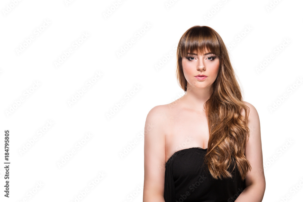 Fototapeta premium Portrait of beautiful female model on white background