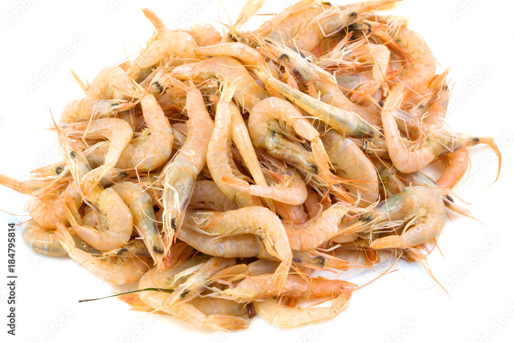 Pile of fresh shrimps isolated on white background. Pile of fresh shrimps isolated on white background.