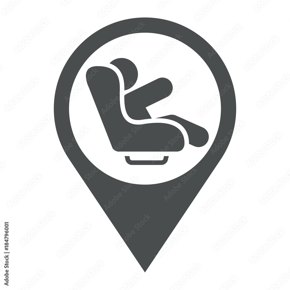 Icono plano localizacion silla infantil coche gris Icono plano localizacion silla infantil coche gris
