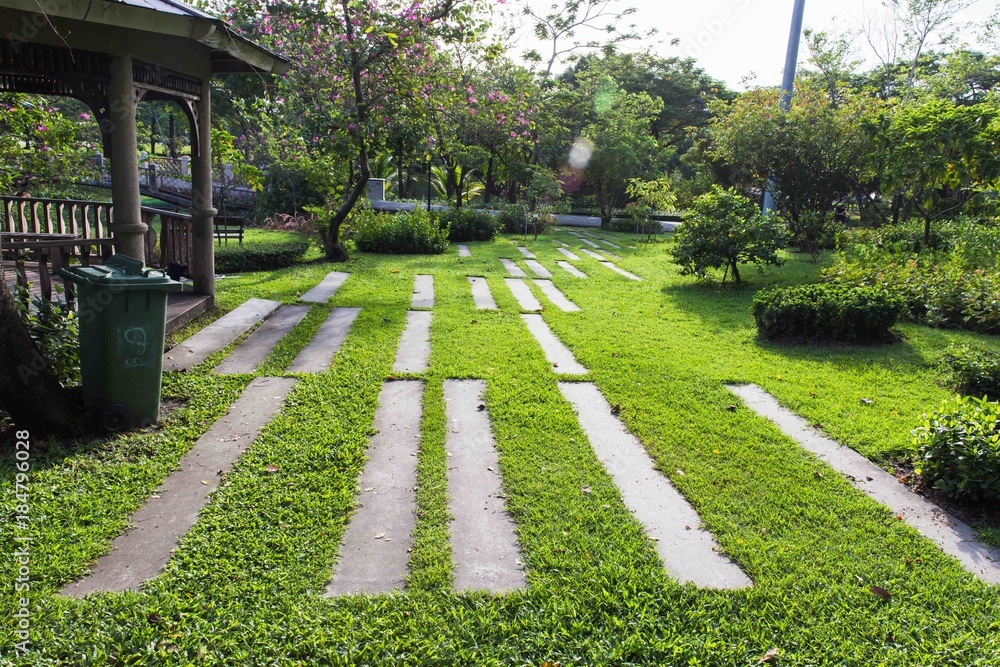 Walkway on green grassy Walkway on green grassy