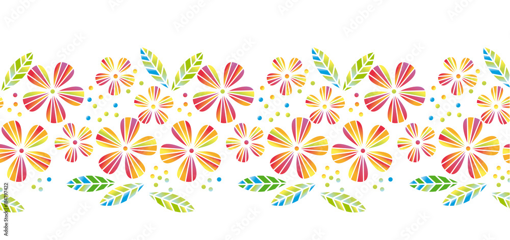 Tropical flowers and leaves simple and decorative vector element for surface design, invitation, header. Summer colorful cute style floral illustration on white background