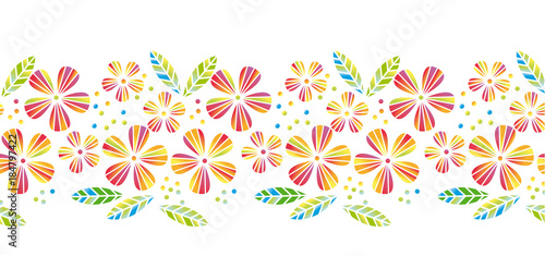 Tropical flowers and leaves simple and decorative vector element for surface design, invitation, header. Summer colorful cute style floral illustration on white background