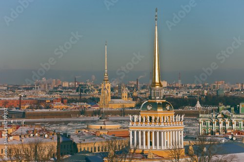 View of the spire of the Admiralty in St. Petersburg