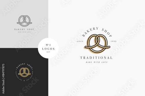 Vector design template and emblem - pretzel bake icon for bakery. Sweet shop.