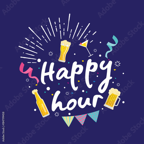 Modern Beer Happy Hour Card Illustration, Suitable For Social Media, Poster, Banner, Festival, Event, And Other Beer Related Occasion
