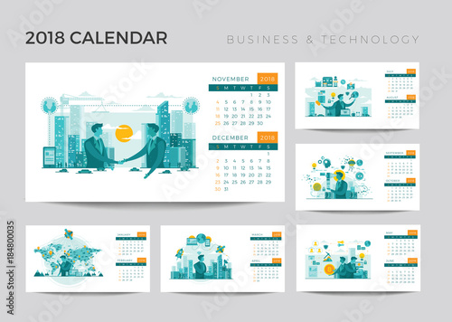 Modern 2018 Technology Yearly Desk Calendar Set Illustration Template  photo