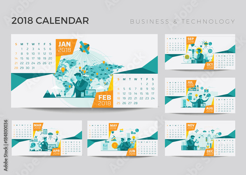 Modern 2018 Technology Yearly Desk Calendar Set Illustration Template  photo