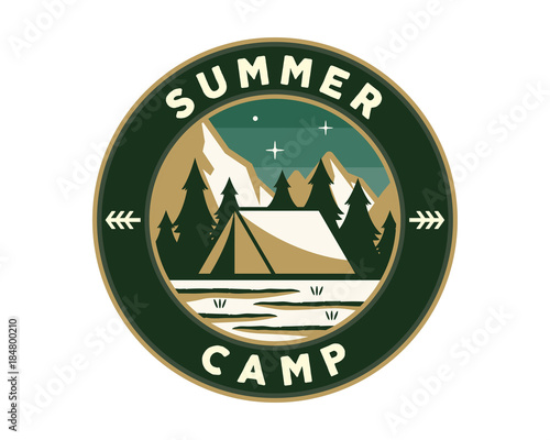 Vintage Wildlife Summer And Spring Camp Camping Activities Logo Badge Illustration