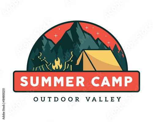 Vintage Wildlife Summer And Spring Camp Camping Activities Logo Badge Illustration
