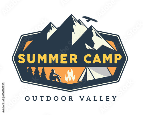 Vintage Wildlife Summer And Spring Camp Camping Activities Logo Badge Illustration