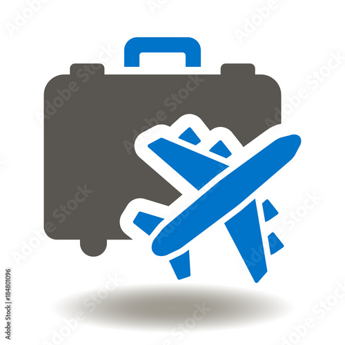 Suitcase Traveler Airplane Icon. Travel Go! Illustration. Trip to World Logo. Vacation Vector. Jorney, Tourism Agency Business Symbol.