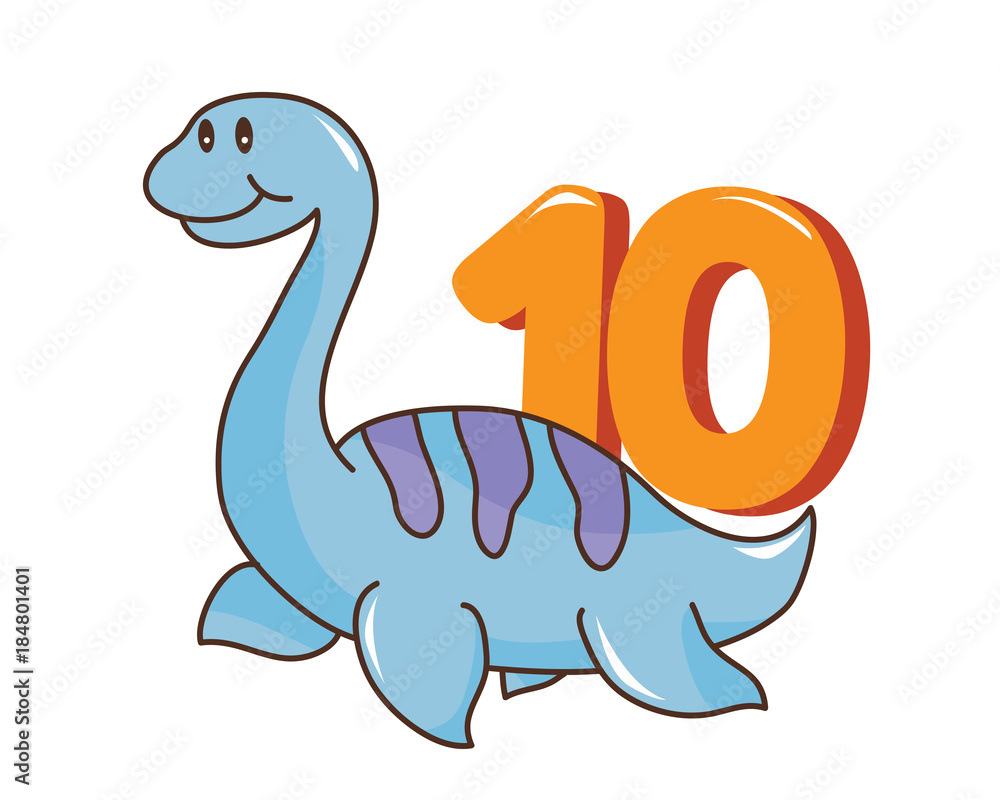 Colorful Cute Baby Plesiosaurus Dinosaur Illustration With Number, Suitable For Education, Birthday Invitation, Mascot, Event, Baby Clothing, and Other Children Related Occasion