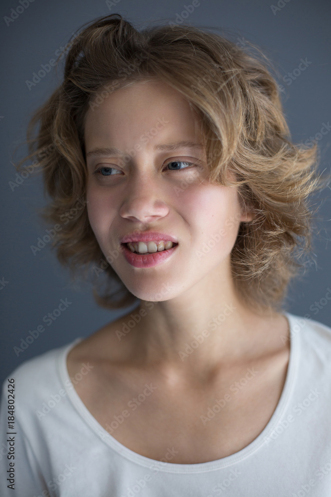 Portrait of young displeased lady frustratedly looking aside isolated Portrait of young displeased lady frustratedly looking aside isolated