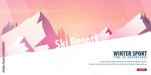 Winter Sport. Ski and Snowboard. Mountain landscape. Vector illustration.
