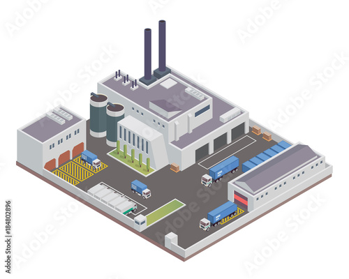 Modern Isometric Industrial Factory and Warehouse Logistic Building, Suitable for Diagrams, Infographics, Illustration, Game Assets, And Other Graphic Related Assets