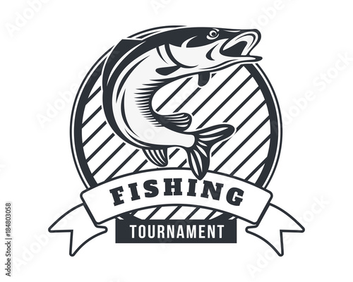 Modern Black And White Summer Fishing Logo Badge Illustration