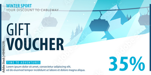 Gift voucher with diagonal lines and a place for the image. Universal flyer template for advertising winter sport.