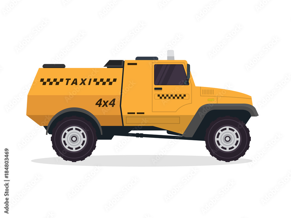 Naklejka premium Modern Urban Yellow Taxi Vehicle Illustration 