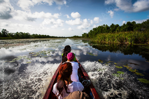 dugout canoe in the waters of Suriname