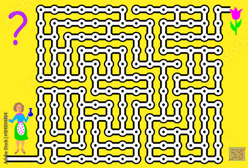 Logic puzzle game with labyrinth for children and adults. Find the way from start till end. Vector image.