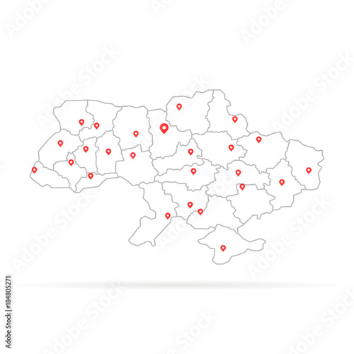 simple thin line ukraine with red map pin