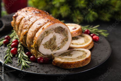 Tableau sur toile stuffed turkey breast roll for Christmas dinner