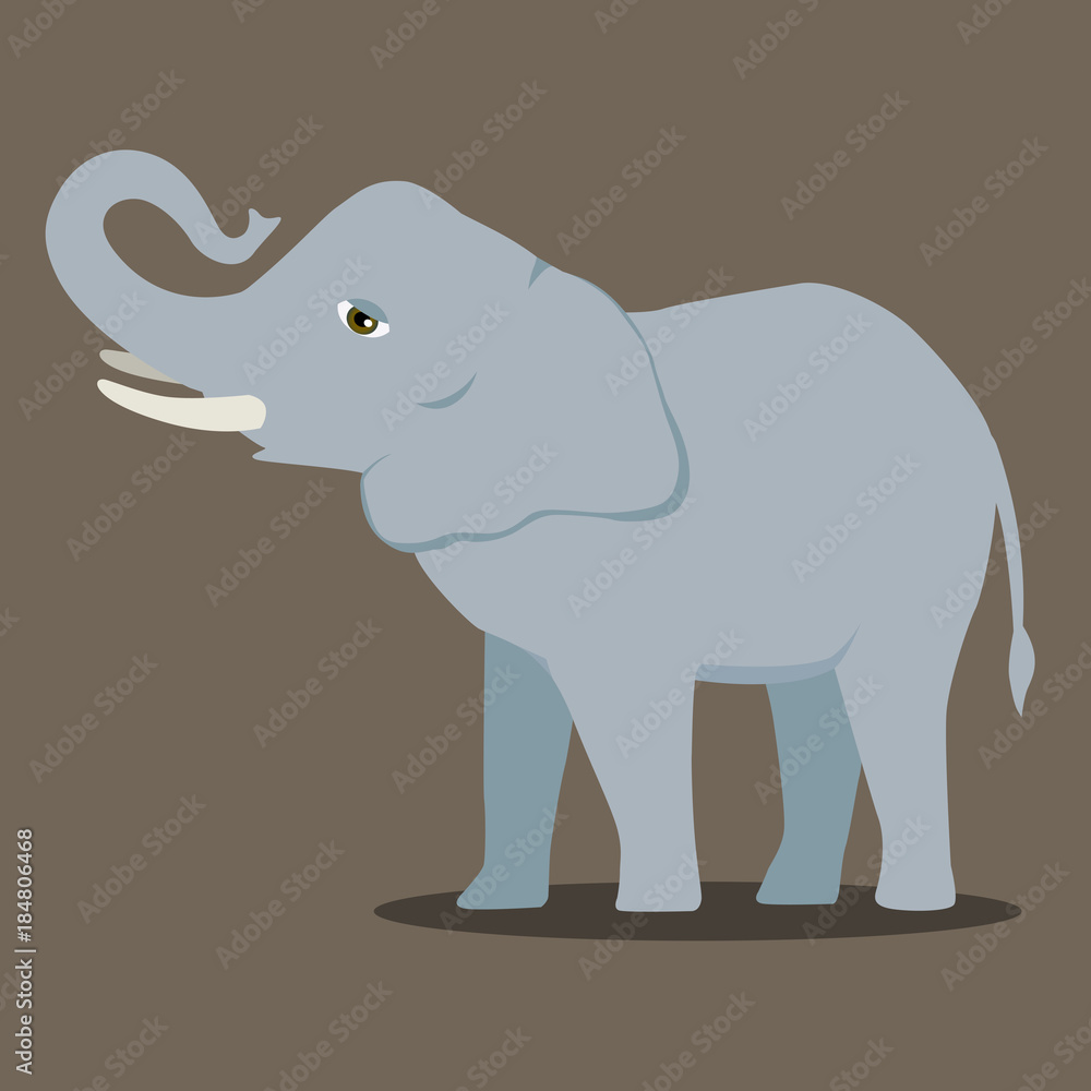 Obraz premium Vector cartoon elephant large concave back mammal asian elephant african bush with large ears illustration isolated on white
