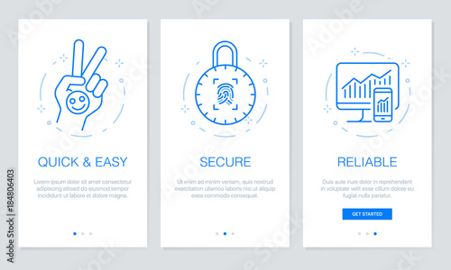 Onboarding app screens 
Modern and simplified vector illustration walkthrough screens. UI template for mobile apps, smart phone or web site banners