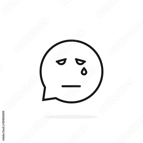 black thin line sad emoji speech bubble logo on white