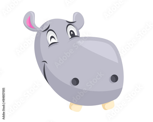 Cute Hippo Face Emoticon Emoji Expression Illustration - Wink