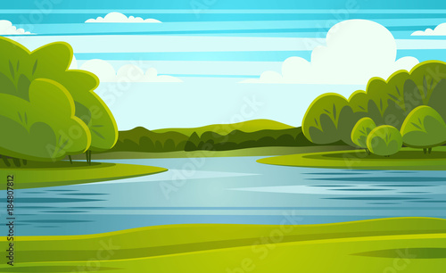 landscape with river vector illustration