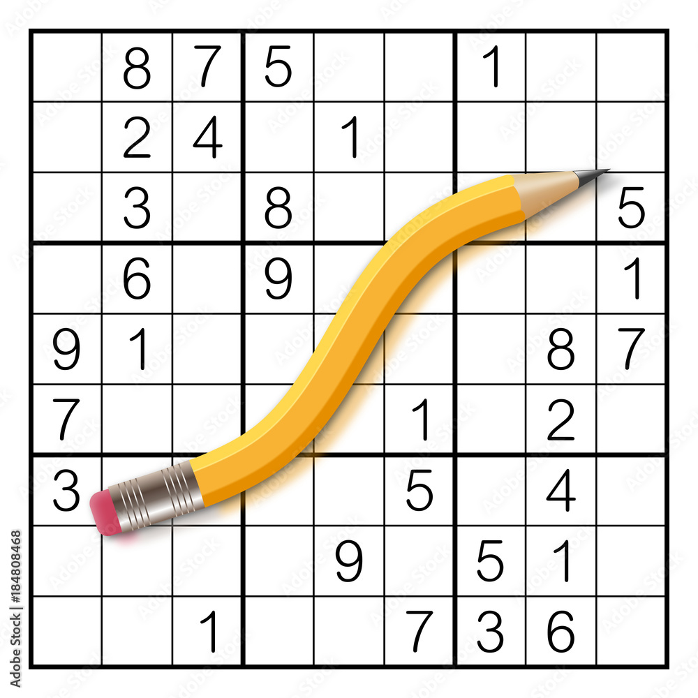 Fotografie Sudoku game and bent pencil
