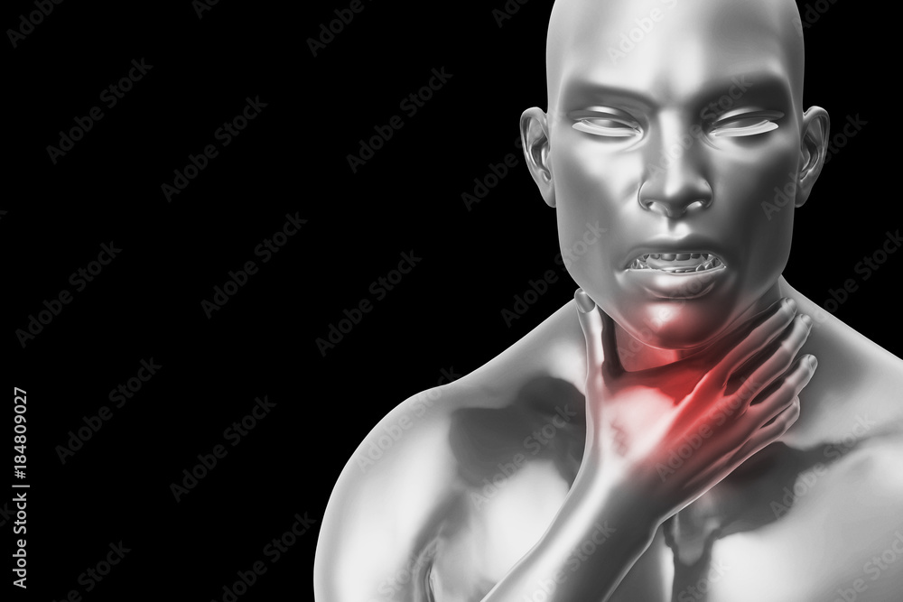 senior man with throat or neck pain irritation. 3d illustration senior man with throat or neck pain irritation. 3d illustration