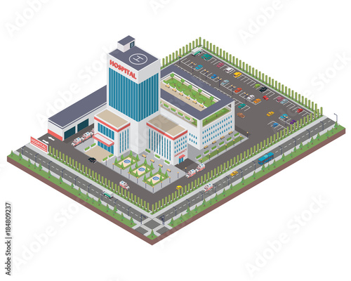 Modern Isometric Hospital Building Illustration