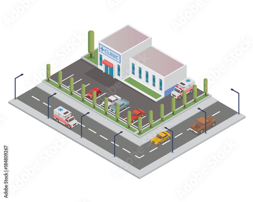 Modern Isometric Hospital Building Illustration
