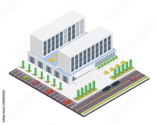 Modern Office Building Illustration in Isometric View, Suitable for Diagrams, Infographics, Illustration, And Other Graphic Related Assets