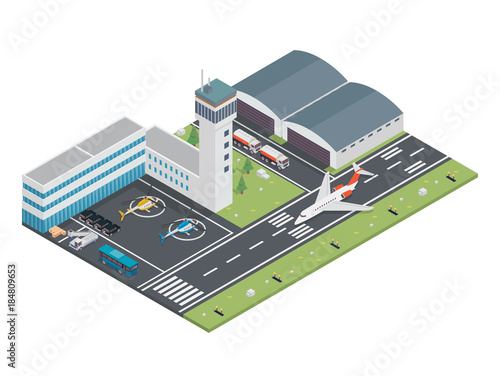 Modern Urban Airport Terminal Isometric Illustration, Suitable for Diagrams, Infographics, Illustration, And Other Graphic Related Assets