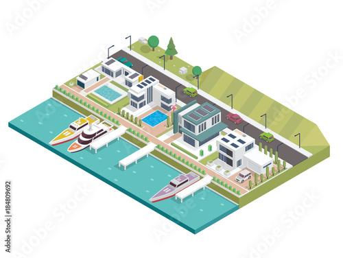 Modern Luxury Isometric Green Solar Panel Eco Friendly Housing Complex, Suitable for Diagrams, Infographics, Illustration, And Other Graphic Related Assets