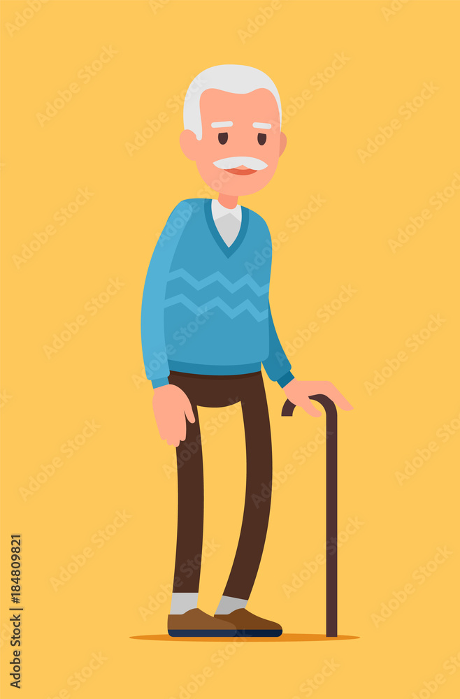 Old man character. An elderly man with walking cane. Old man character. An elderly man with walking cane.