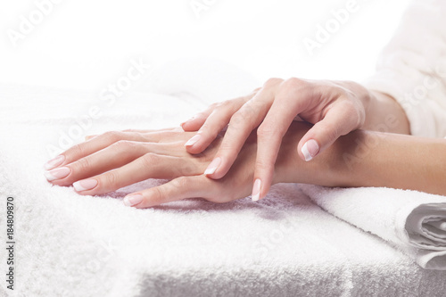 Hands on towel - Manicure at SPA