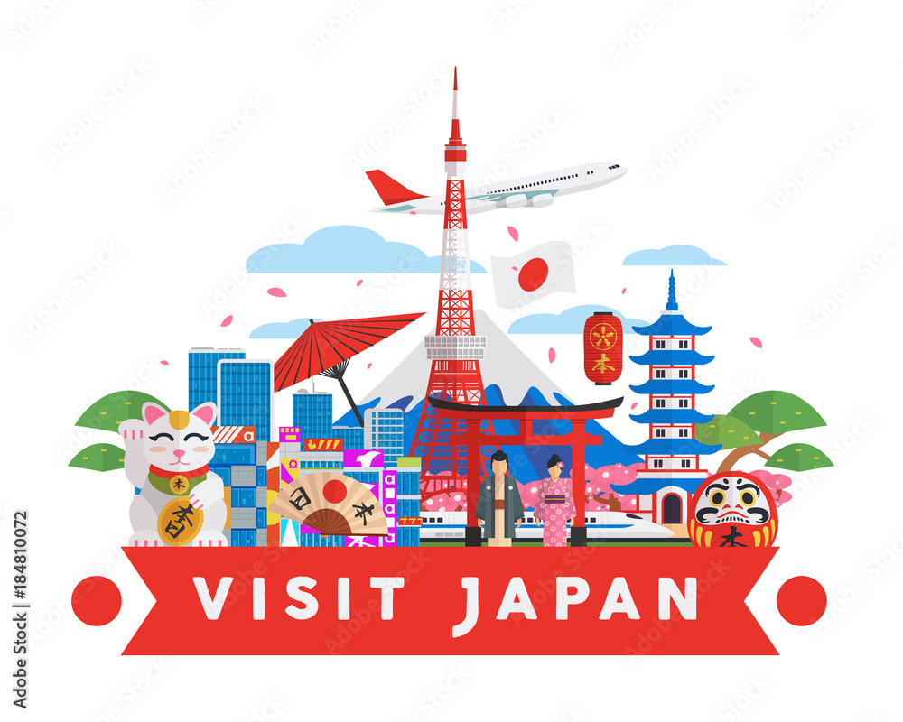 Fototapeta premium Japanese Famous Tourist Destination Banner Illustration