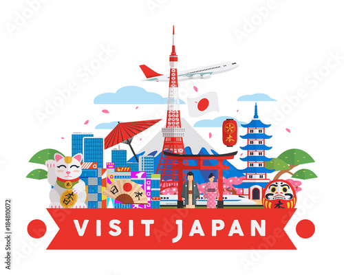 Japanese Famous Tourist Destination Banner Illustration