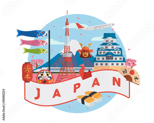 Japanese Famous Tourist Destination Banner Illustration